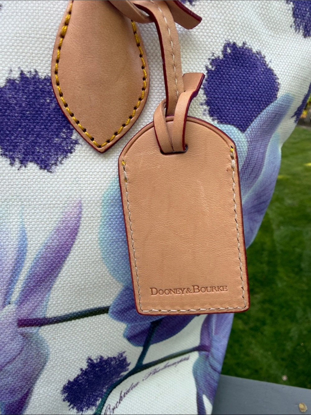 Dooney & Bourke Purple Floral Canvas Tote with Tan Leather Trim - Picture 5 of 12